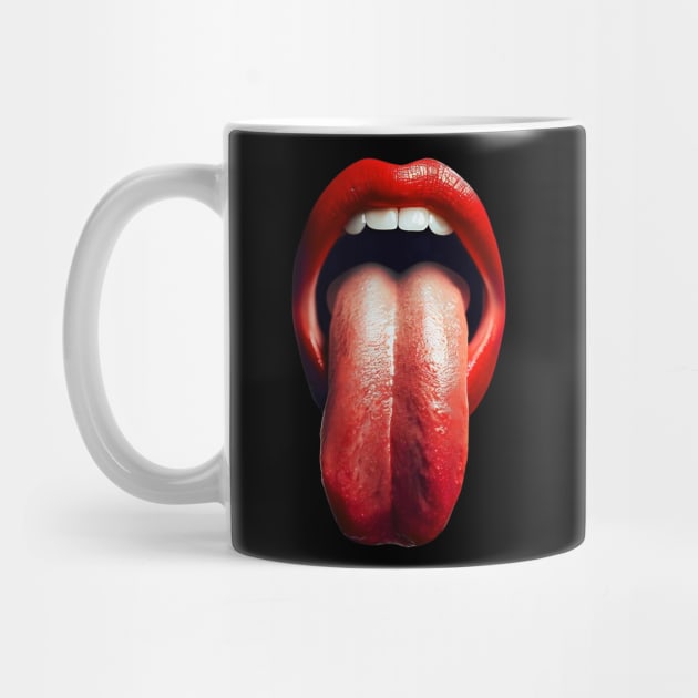 Hot red lips Long Tongue out by Bellinna